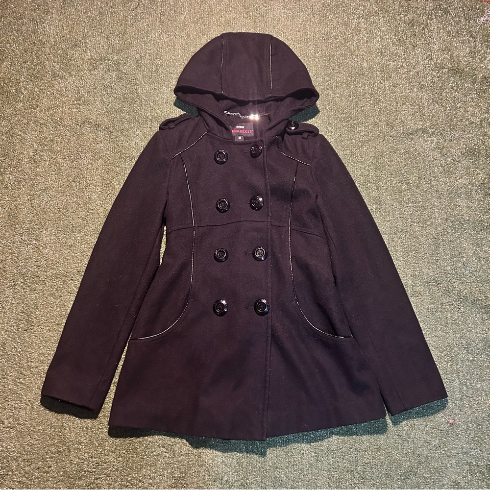 Miss Sixty Hooded Wool Peacoat with super cute buckle back